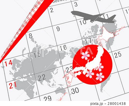 訪日観光 インバウンド 桜 世界地図 日本地図 海外旅行 春のイラスト素材