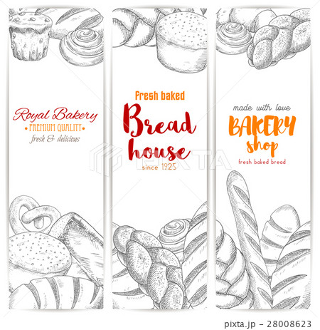 Bakery shop bread house vector sketch banners set 28008623