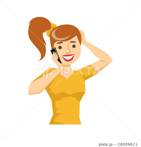 Girl With Ponytail Chatting On Smartphone, Part Of 28009621
