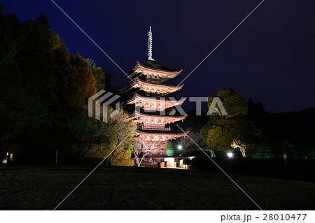 瑠璃光寺冬のライトアップの写真素材