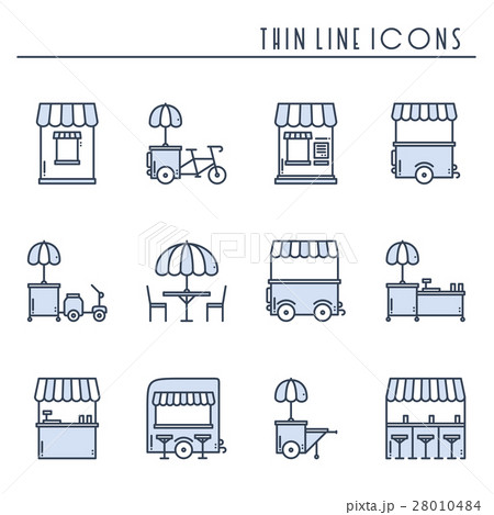 Street food retail thin line icons set. Food truck 28010484