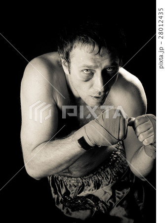 Fighter portrait with gloves. Fighter portrait with gloves. 28012435