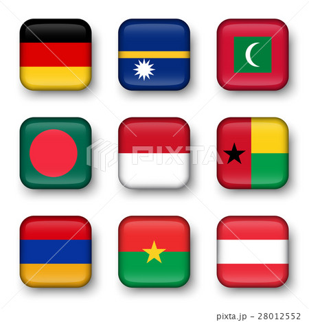 Set of world flags quadrangular badges Set of world flags quadrangular badges 28012552