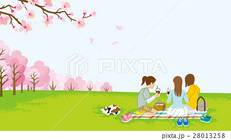 花見をする3人の女性 春の野原 花見をする3人の女性 春の野原 28013258