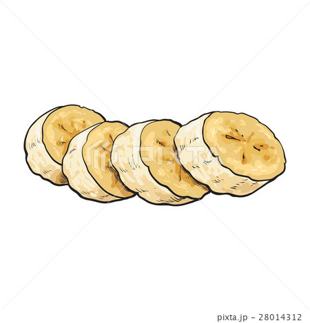 Sliced, chopped unpeeled ripe banana, sketch style 28014312
