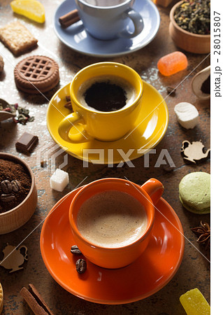 cup of coffee, tea and cacao cup of coffee, tea and cacao 28015807