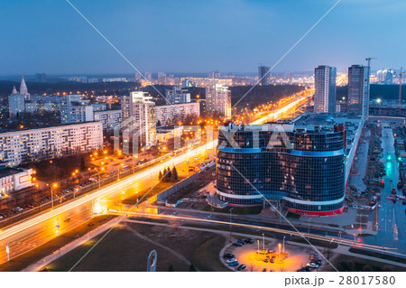 Minsk, Belarus. Aerial Cityscape In Bright Blue Minsk, Belarus. Aerial Cityscape In Bright Blue 28017580