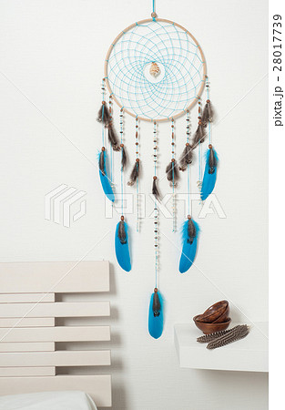 Dream catcher with blue feathers Dream catcher with blue feathers 28017739