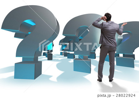 Businessman with question marks isolated on white 28022924