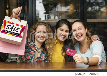 Young Women Shopping Credit Card Concept Young Women Shopping Credit Card Concept 28026589