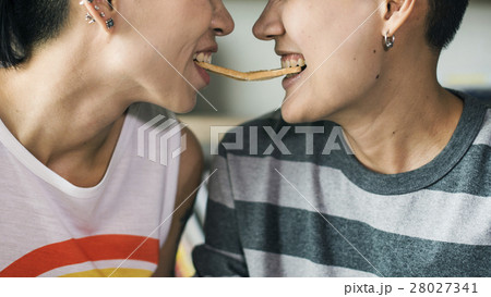 LGBT Lesbian Couple Moments Happiness Concept 28027341