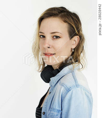 Woman Smiling Happiness Music Entertainment Portrait Concept 28028442