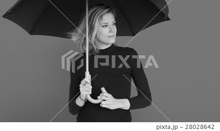 Woman Smiling Happiness Umbrella Portrait Concept 28028642