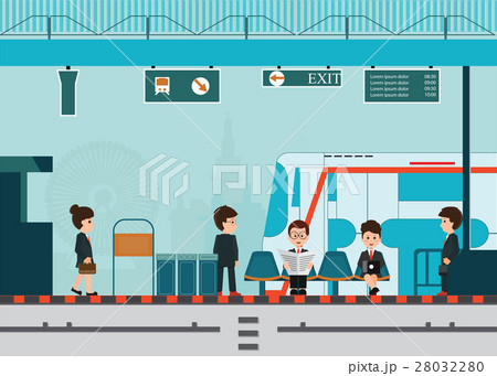 People wait for a train at Train station platform. 28032280
