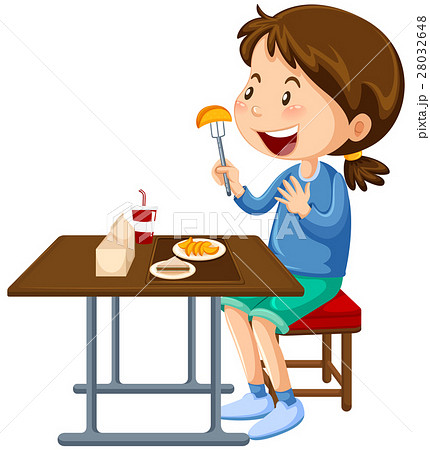 Girl eating at the canteen dining table 28032648