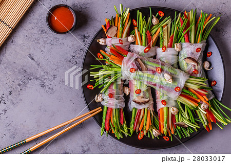 Spring rolls with vegetables and shiitake. Spring rolls with vegetables and shiitake. 28033017
