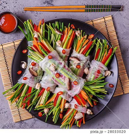 Spring rolls with vegetables and shiitake. Spring rolls with vegetables and shiitake. 28033020