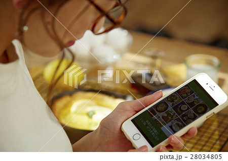 料理写真をSNSにアップする女性 料理写真をSNSにアップする女性 28034805