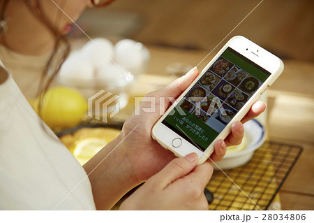 料理写真をSNSにアップする女性 料理写真をSNSにアップする女性 28034806
