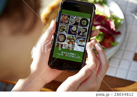 料理写真をSNSにアップする女性 料理写真をSNSにアップする女性 28034812