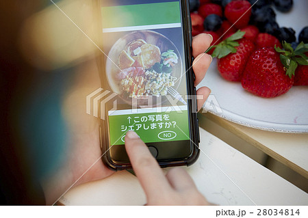 料理写真をSNSにアップする女性 料理写真をSNSにアップする女性 28034814