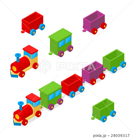 Transportation Train Toy Row Isometric View 28036317