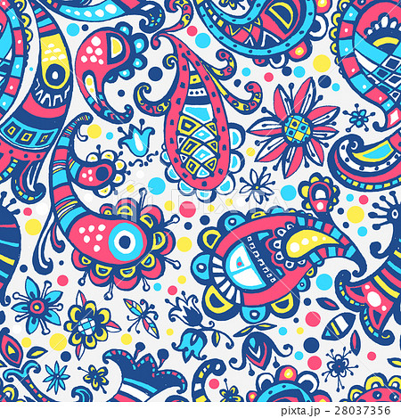 Vector seamless hand drawn colorful kawaii pattern 28037356