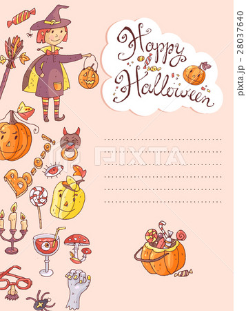 Hand drawn doodle  halloween greeting card with th 28037640