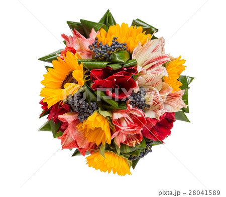 Bouquet of flowers top view on white background Bouquet of flowers top view on white background 28041589