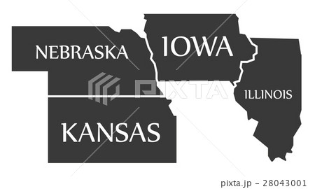 Nebraska - Kansas - Iowa - Illinois Map labelled 28043001