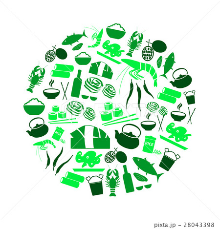 asian food theme set of simple icons in circle  28043398