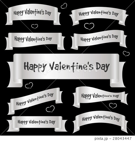 silver gray valentine day curved ribbon banners 28043447