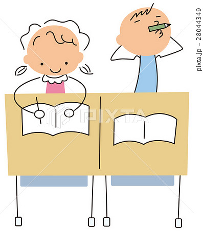 勉強する子供としない子供のイラスト素材