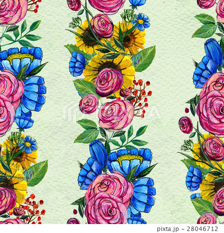 Seamless pattern with blue yellow and pink flowers 28046712