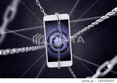 Chained smartphone with "copyrights" symbol. 28048664