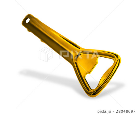 Golden bottle opener, on white background. 28048697