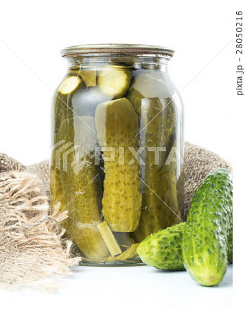 Pickles in glass jar isolated on white Pickles in glass jar isolated on white 28050216