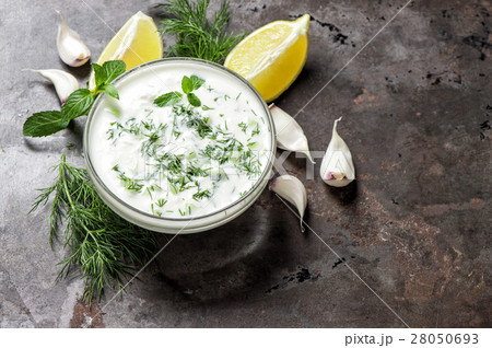 Tzatziki sauce. Fresh dip. Herbs dill mint Tzatziki sauce. Fresh dip. Herbs dill mint 28050693