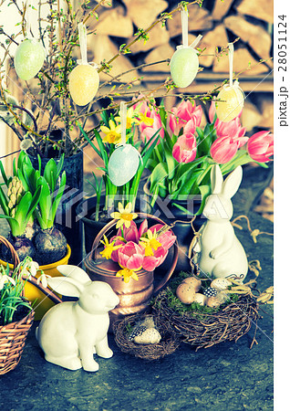 Spring flowers easter bunny eggs decoration 28051124