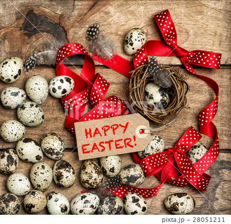 Easter eggs with red ribbon bow tag Happy Easter Easter eggs with red ribbon bow tag Happy Easter 28051211