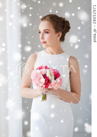 bride or woman in white dress with flower bunch bride or woman in white dress with flower bunch 28052971