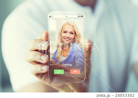 close up of hand with incoming call on smartphone close up of hand with incoming call on smartphone 28053302