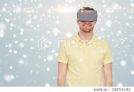 happy man in virtual reality headset or 3d glasses 28054182