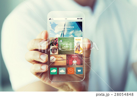 close up of male hand with news on smartphone close up of male hand with news on smartphone 28054848