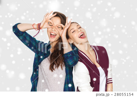 happy smiling pretty teenage girls having fun 28055154