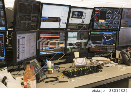 Desk with arrangement of computer monitor 28055322