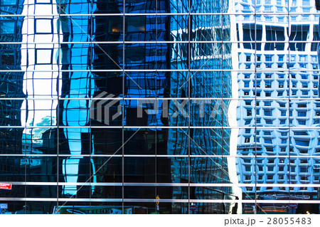 USA, New York, Distorted reflections in office building 28055483