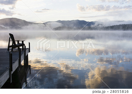 USA, New York, Fog over Lake Placid 28055816