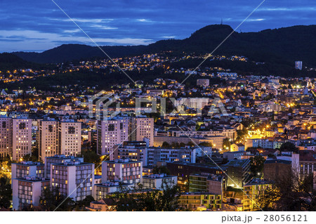 France, Auvergne-Rhone-Alpes, Clermont-Ferrand, Cityscape at dusk France, Auvergne-Rhone-Alpes, Clermont-Ferrand, Cityscape at dusk 28056121