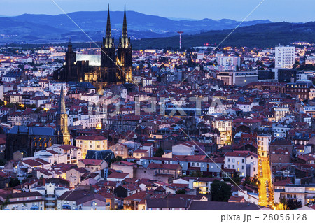 France, Auvergne-Rhone-Alpes, Clermont-Ferrand, Cityscape at dusk France, Auvergne-Rhone-Alpes, Clermont-Ferrand, Cityscape at dusk 28056128